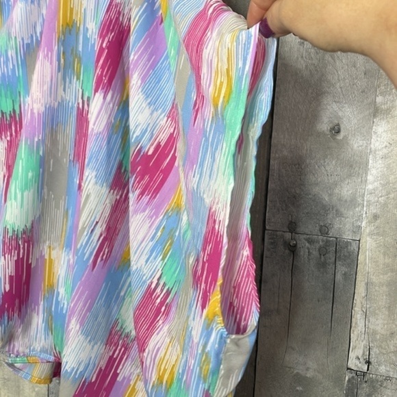 Nwt Caramela multicolored one shoulder blouse. Pink, blue, purple, yellow, grey - Picture 3 of 9